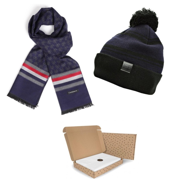 ZESTAW PREZENTOWY dla Mężczyzny - Czapka Zimowa + Szalik Cashmere + eleganckie Pudełko