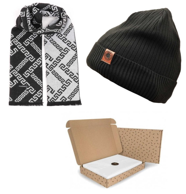 ZESTAW PREZENTOWY dla Mężczyzny - Czapka Zimowa + Szalik Cashmere + eleganckie Pudełko