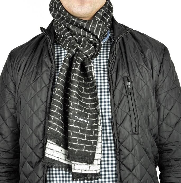 Ciepły Cashmere szalik męski geometryczny SZA-31 czarno-biały