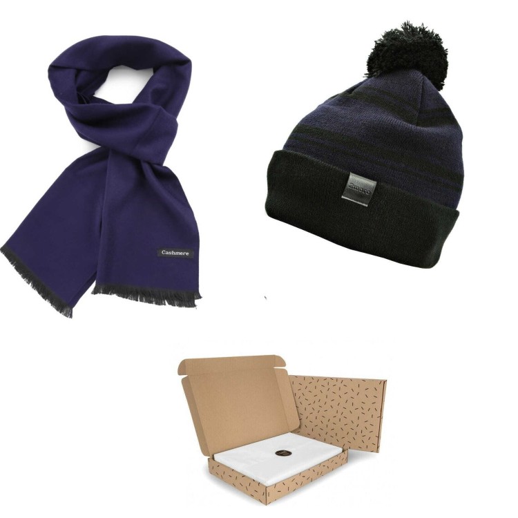 ZESTAW PREZENTOWY dla Mężczyzny - Czapka Zimowa + Szalik Cashmere + eleganckie Pudełko