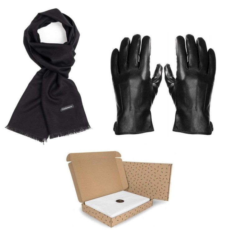 ZESTAW PREZENTOWY dla Mężczyzny - Rękawiczki skórzane + Szalik Cashmere + eleganckie Pudełko