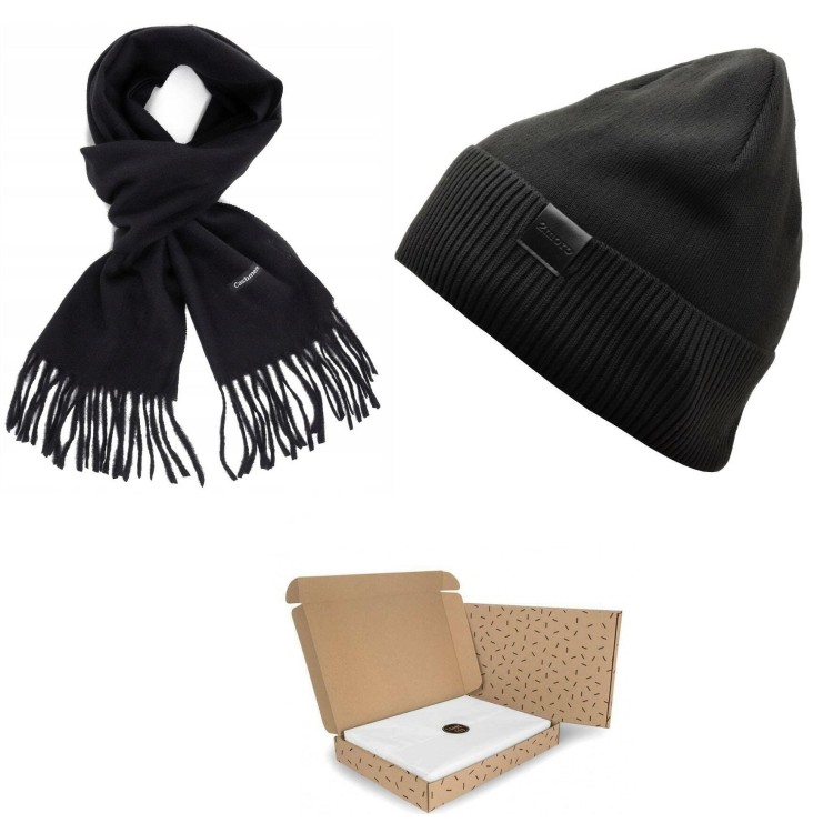 ZESTAW PREZENTOWY dla Mężczyzny - Czapka Zimowa + Szalik Cashmere + eleganckie Pudełko