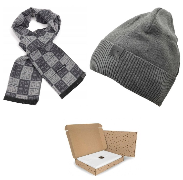 ZESTAW PREZENTOWY dla Mężczyzny - Czapka Zimowa + Szalik Cashmere + eleganckie Pudełko