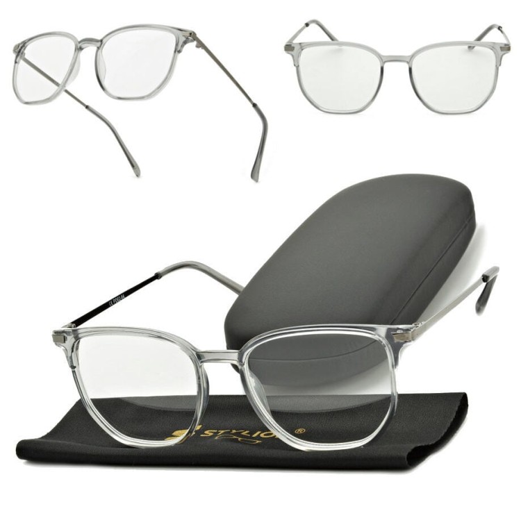 Plusy +2.50 szare okulary do czytania kwadratowe korekcyjne ST322