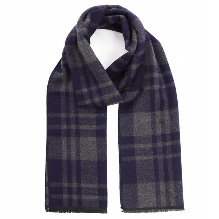 Ciepły miły w dotyku szalik męski w kratę SZA-65 granatowy