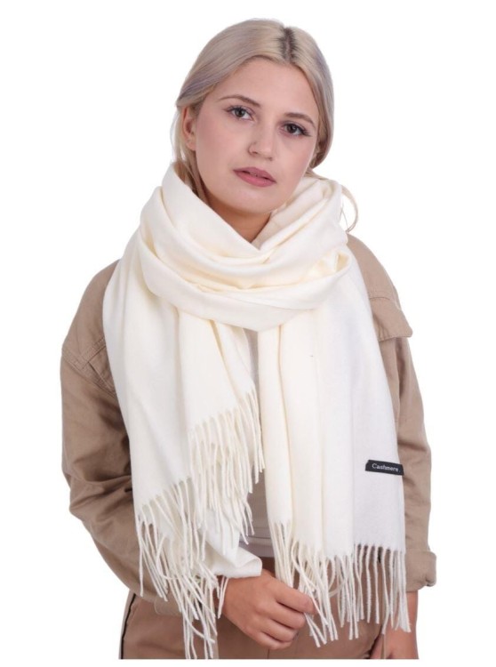 Ecru Szalik damski duży cashmere frędzle SZA-59