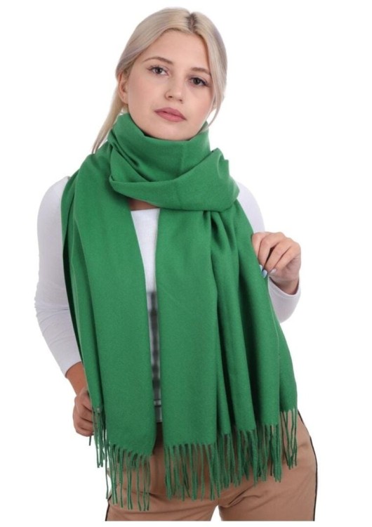 Zielony Szalik damski duży cashmere frędzle SZA-73