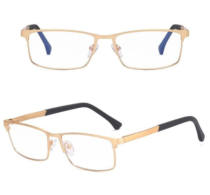 Męskie aluminiowe okulary zerówki do komputera BLUE LIGHT złote 25125B