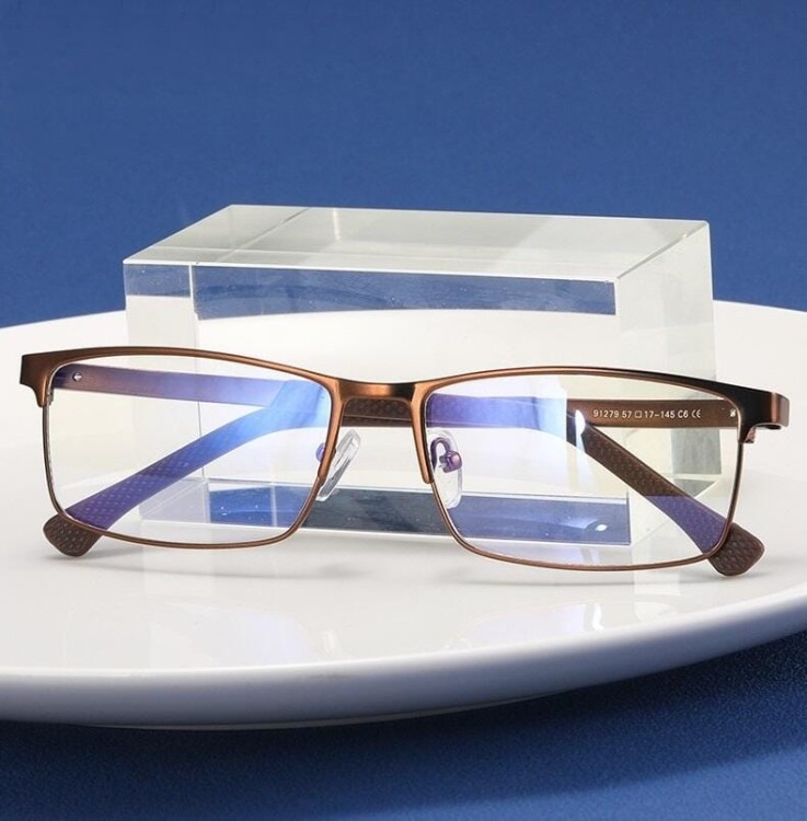 Męskie aluminiowe okulary zerówki do komputera BLUE LIGHT brązowe 25125D