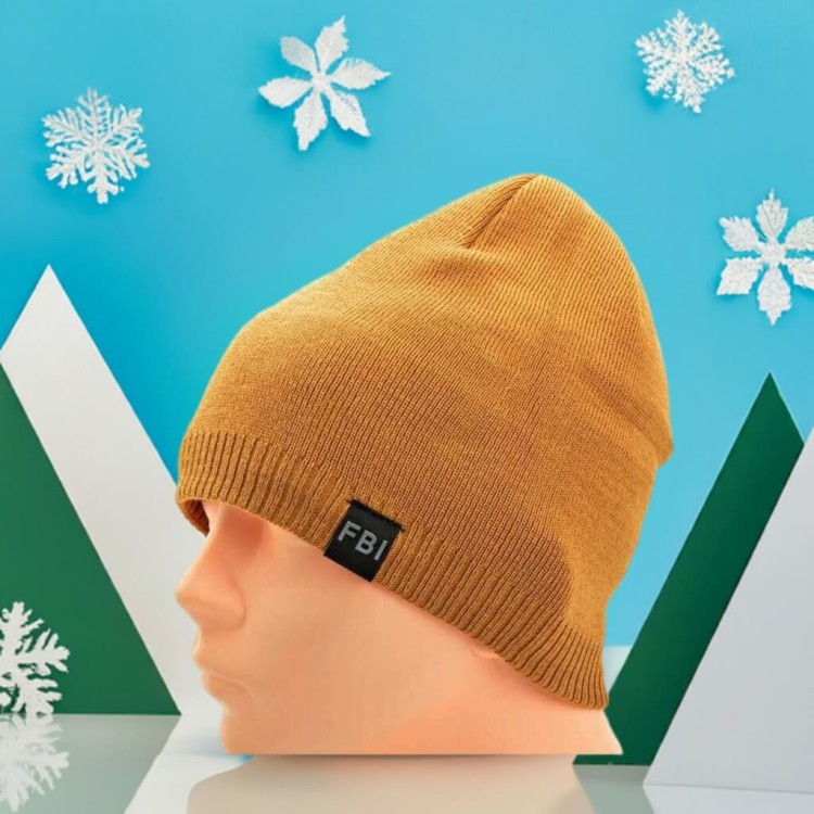 Musztardowa Męska Zimowa Czapka z polarem - L/XL FBI ST-508D