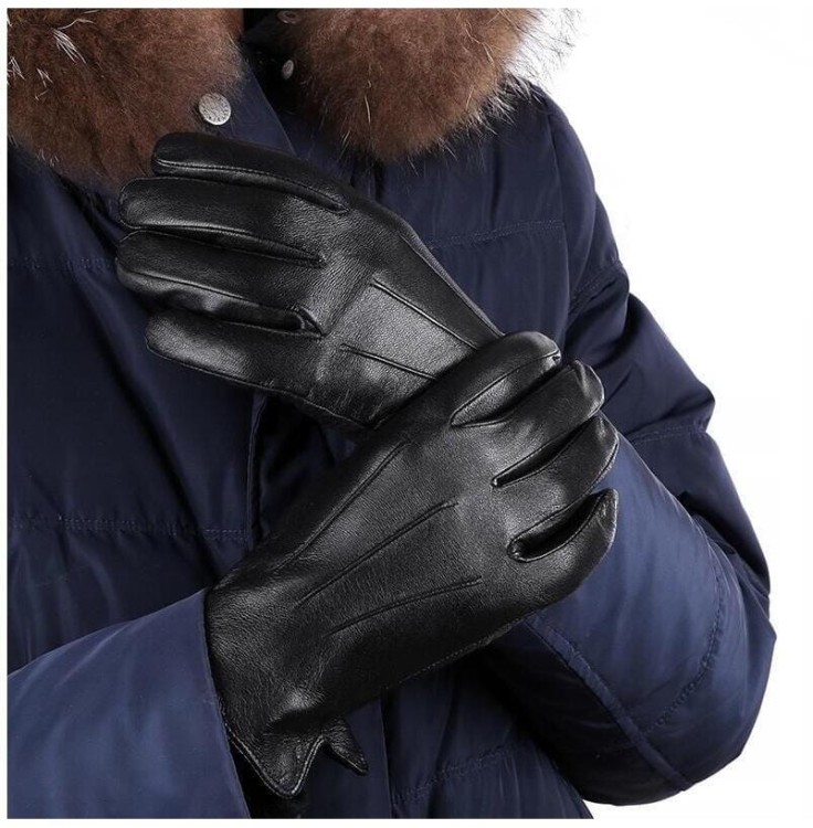 Męskie Rękawiczki skórzane ocieplane polarkiem r.XL - RKW7A-XL