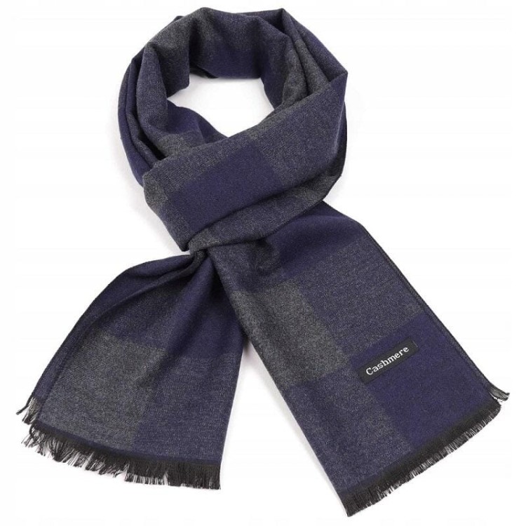 Ciepły Cashmere szalik męski w kratę SZA-53 granatowy