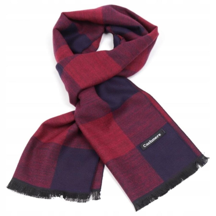 Ciepły Cashmere szalik męski w kratę SZA-54 bordowy