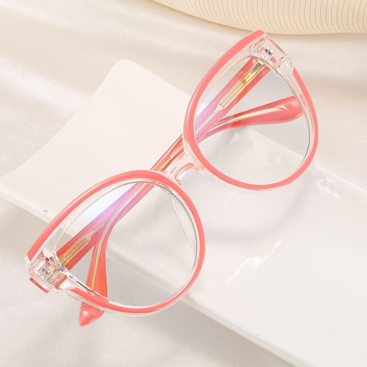 Damskie kocie okulary zerówki do komputera BLUE LIGHT na teleskopach 25128D Róż/Transparentny