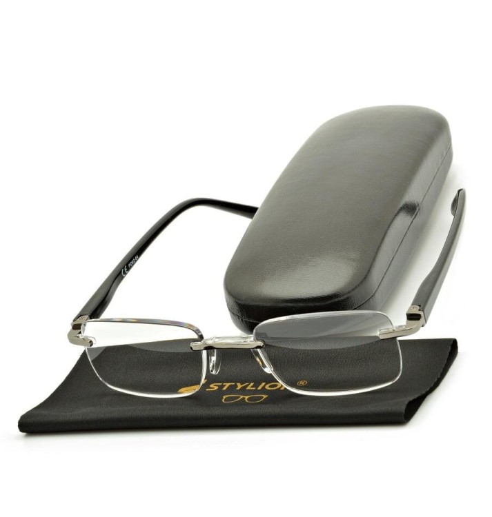 Plusy +1.50 okulary bezramkowe do czytania korekcyjne ST323X czarne