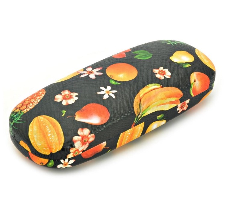 Twarde etui na okulary czarne w kolorowe owoce ET-109A