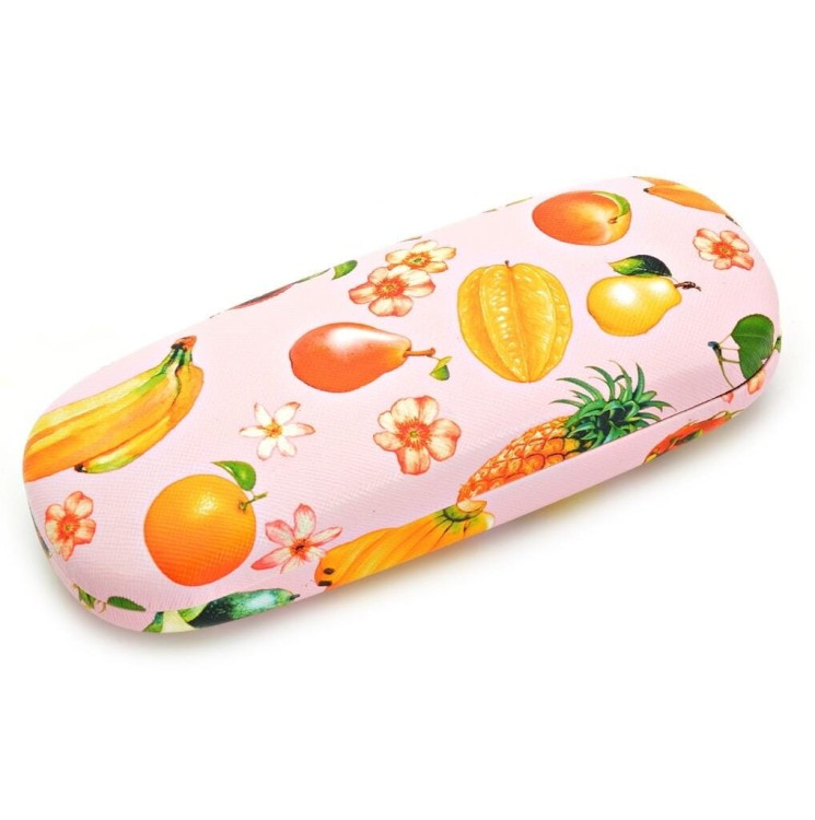 Twarde etui na okulary różowe w kolorowe owoce ET-109