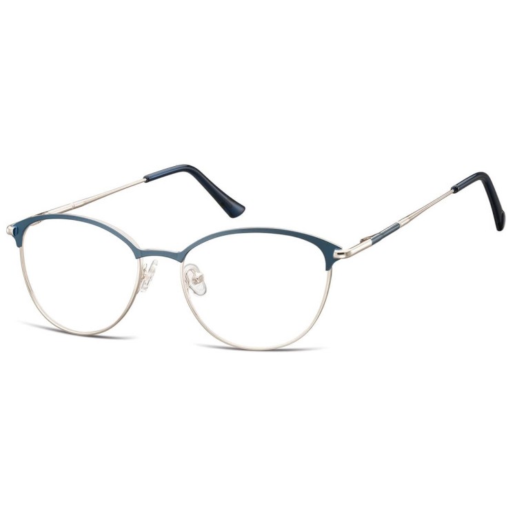 Okulary damskie zerówki kocie oprawki korekcyjne medium M295D granatowy/srebrny