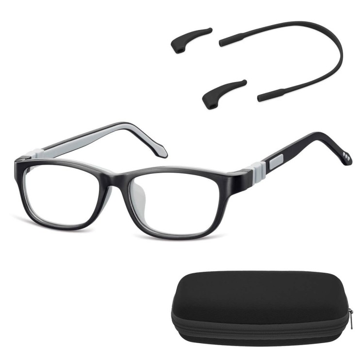 Elastyczne dziecięce oprawki okularowe zerówki prostokątne + gumka Sunoptic K6C czarne