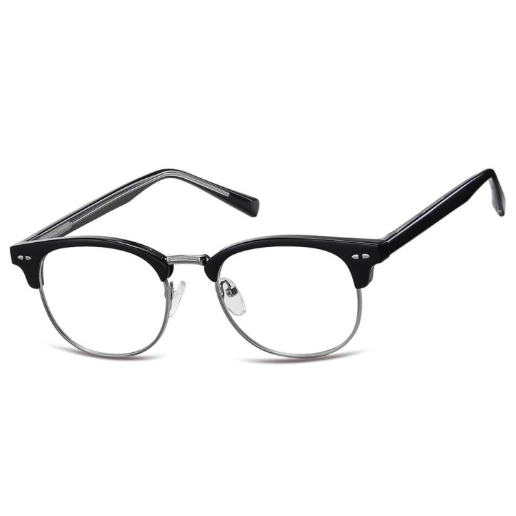 Okulary zerówki owalne oprawki korekcyjne 879A czarny/srebrny