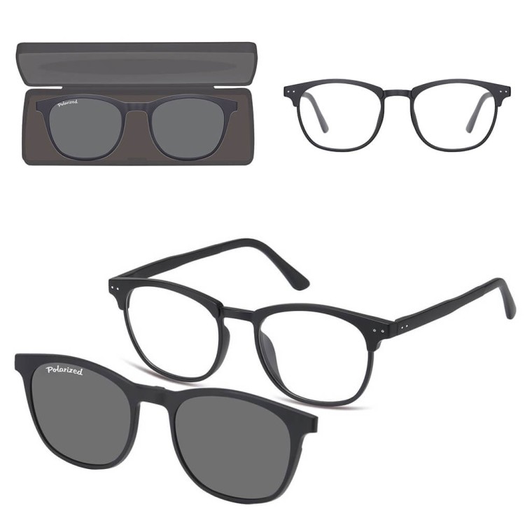 Okulary pod korekcję z polaryzacyjną nakładką przeciwsłoneczną na magnes CLIP-M-TRC297-1 czarny