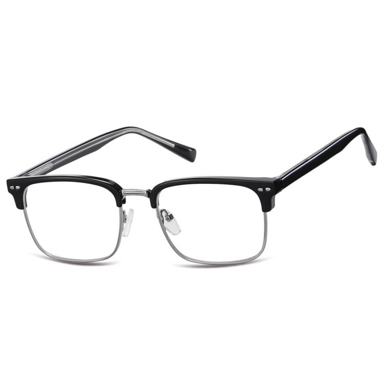 Okulary półramkowe zerówki prostokątne oprawki korekcyjne 878A czarny/srebrny