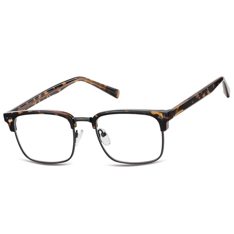 Okulary półramkowe zerówki prostokątne oprawki korekcyjne 878F panterkowy/grafitowy