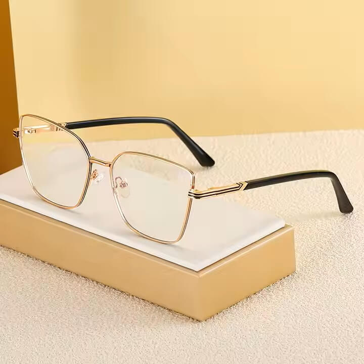 Damskie okulary Kocie Oczy zerówki do komputera BLUE LIGHT z fleksami 25145 Złoty/Czarny