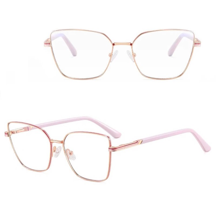 Damskie okulary Kocie Oczy zerówki do komputera BLUE LIGHT z fleksami 25145G Złoty/Perłowy