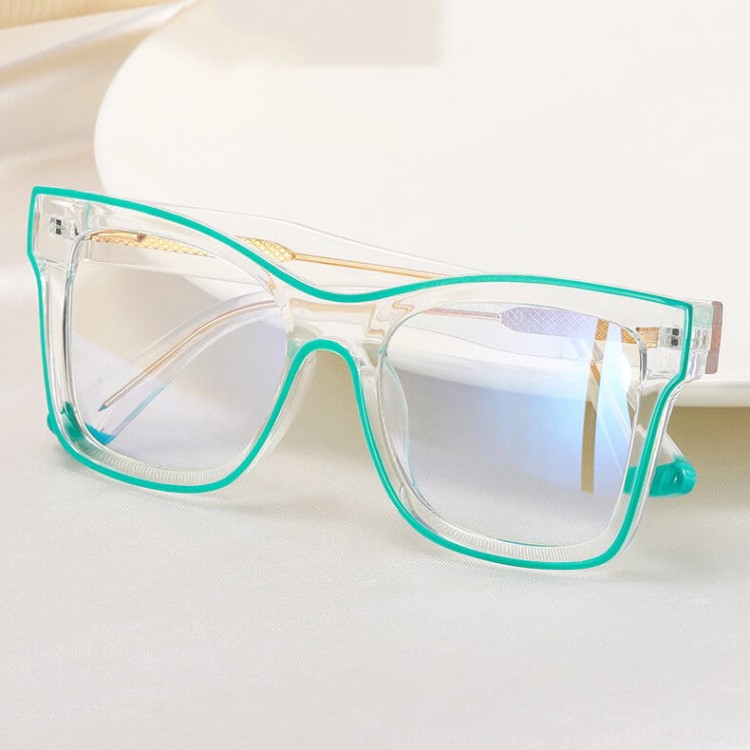 Damskie kwadratowe okulary zerówki do komputera BLUE LIGHT z flexami 25157F Transparentny/Zielony