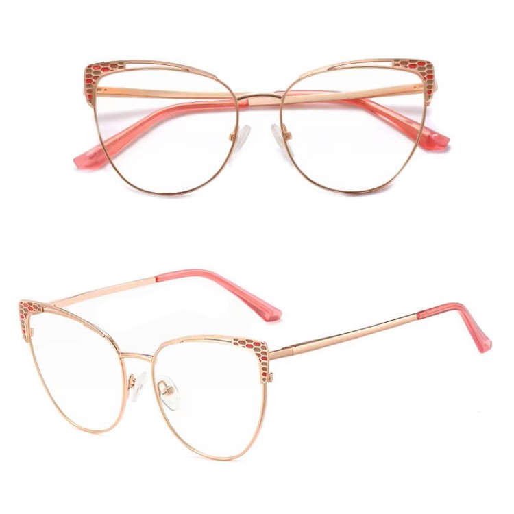 Stalowe Damskie okulary kocie zerówki do komputera BLUE LIGHT z flexami 25102B Złoty/Bordowy