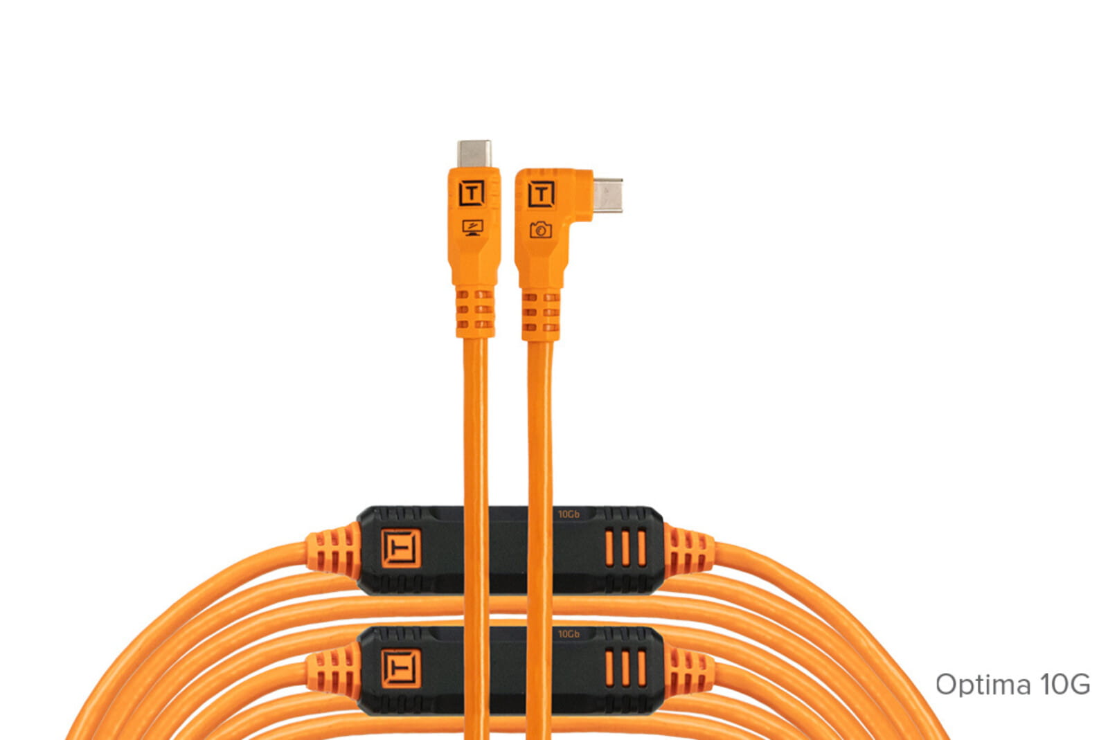 Kabel Tether Tools TetherPro Optima 10G USB-C, 31' (9.4m), Straight to Right, High-Visibility Orange