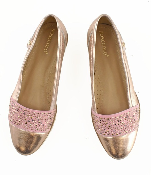 Mokasyny Skórzane kolor różowy metalik (4114)