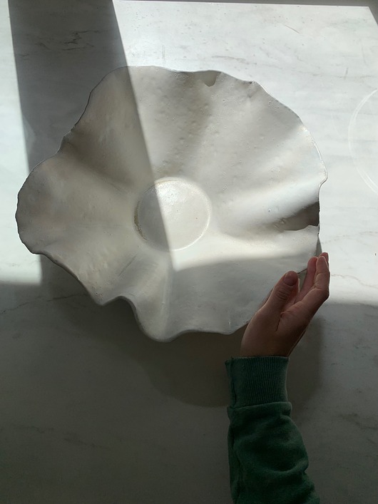 Ceramiczna Handmade Misa Japandi XXL na Owoce i Sałaty Perłowa Biel