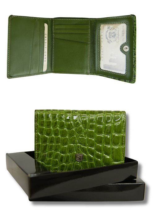 Skórzany mały portfel damski Stefania, krokodyl Zielony