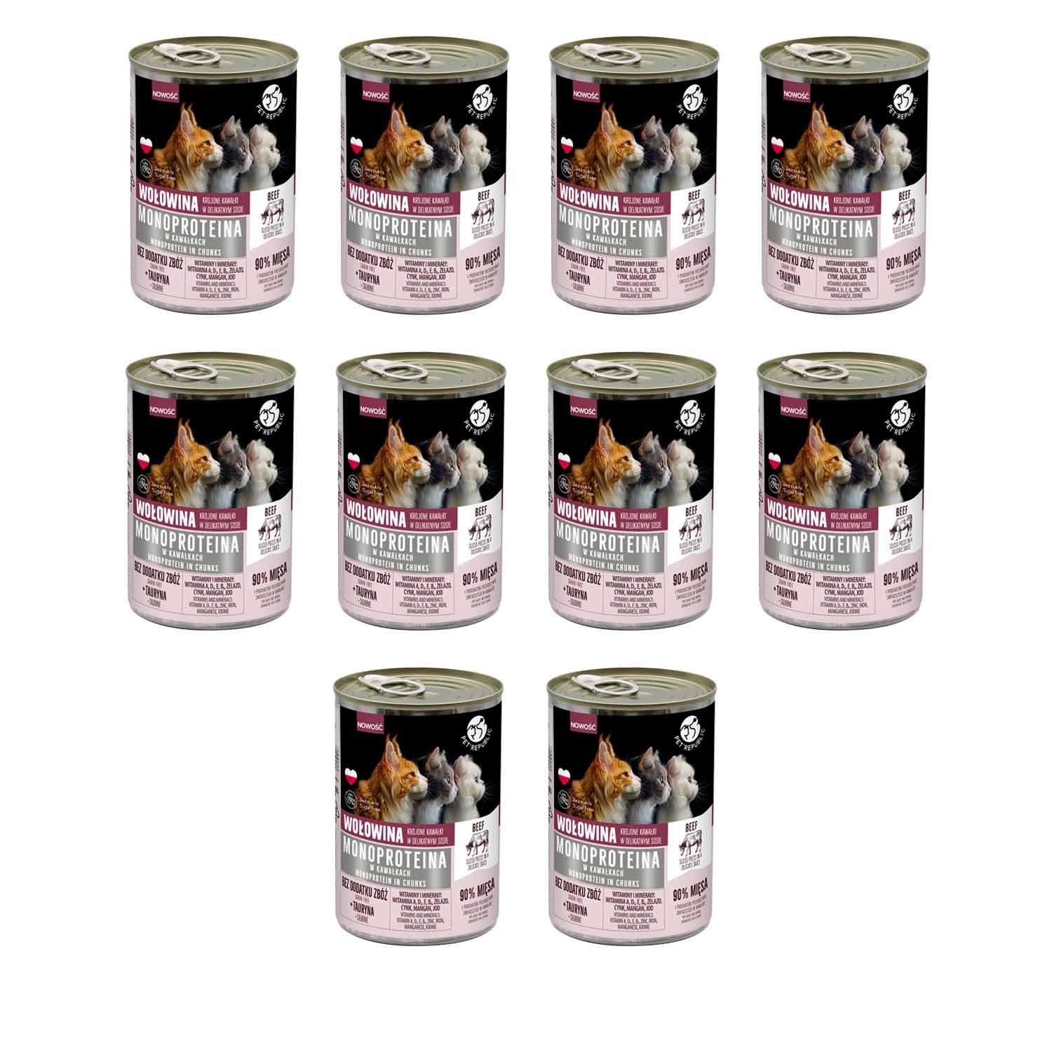 Karma monoproteinowa dla kota Pet Republic, o smaku wołowiny, mokra, 10 x 400 g