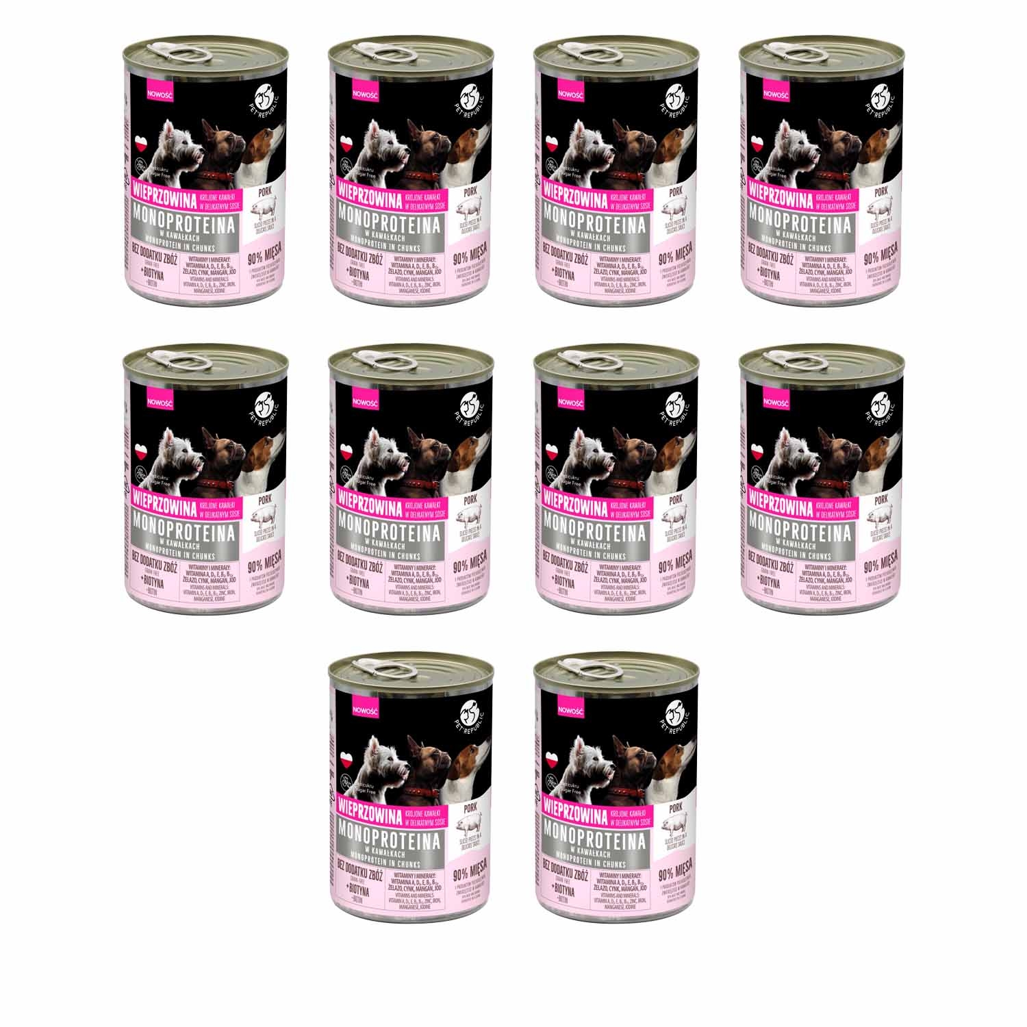 Karma monoproteinowa dla psa Pet Republic, z wieprzowiną, mokra, 10 x 400 g