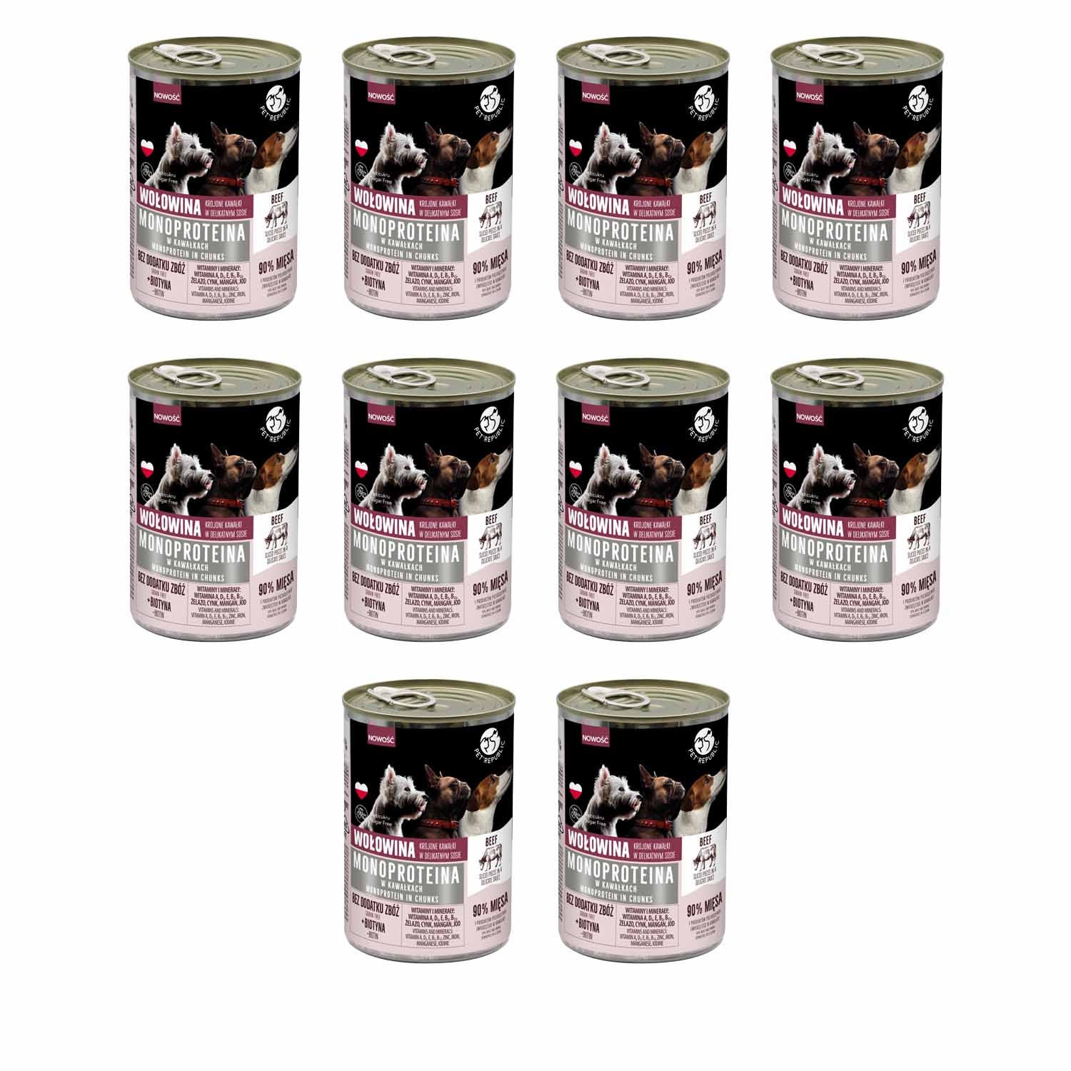 Karma monoproteinowa dla psa Pet Republic, z wołowiną, mokra, 10 x 400 g