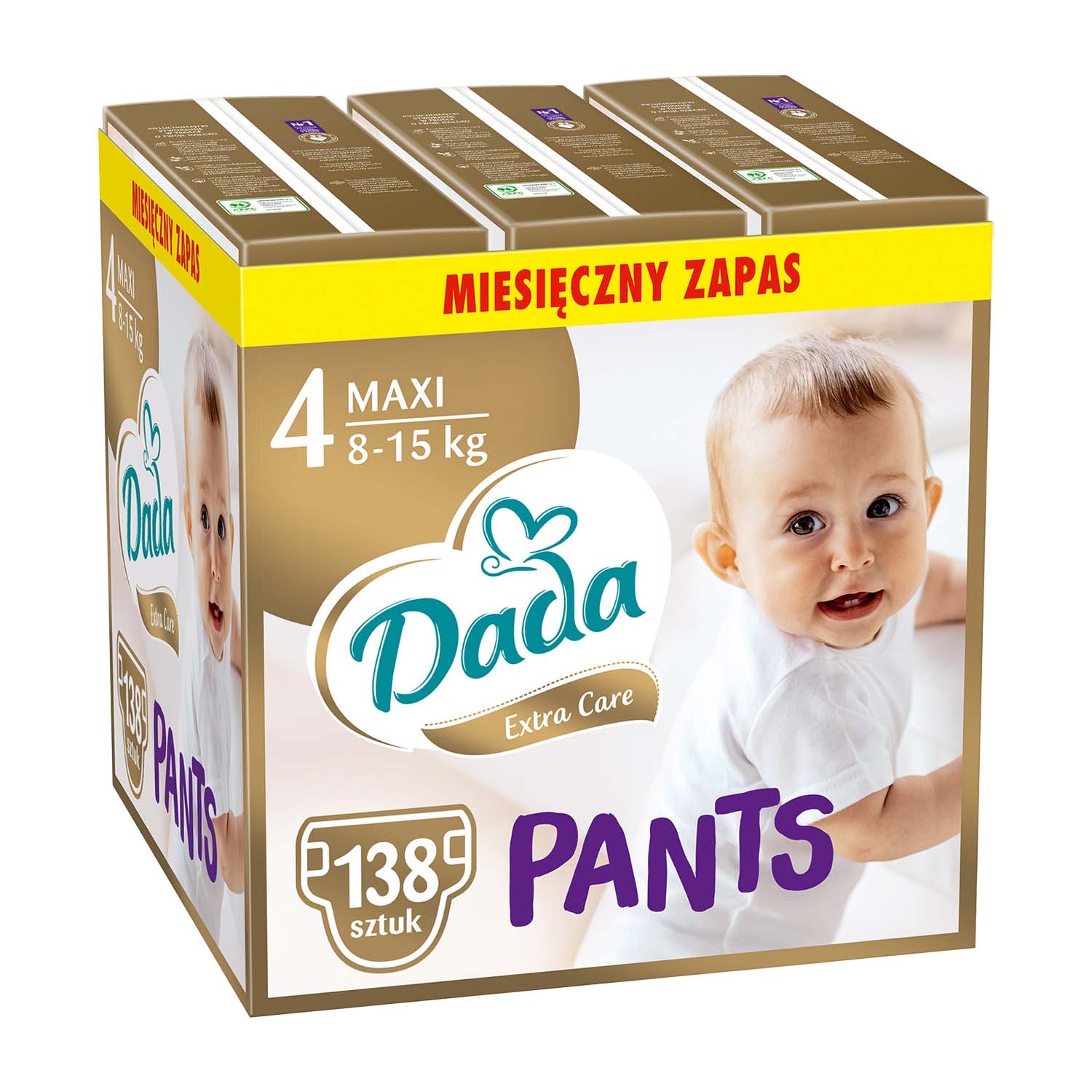 Pieluchomajtki Dada Extra Care Pants 4 Maxi, 8-15 kg, 138 szt., superchłonny wkład
