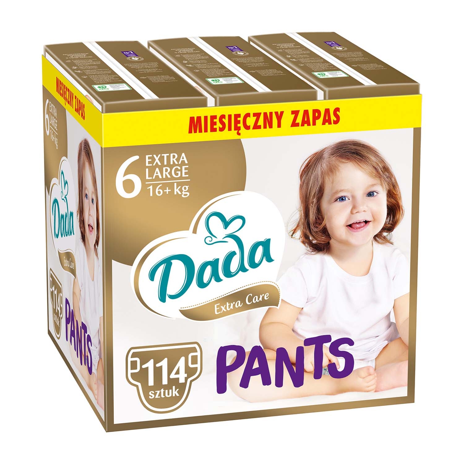 Pieluchomajtki Dada Extra Care Pants 6 XL, 16+ kg, 114 szt., superchłonny wkład