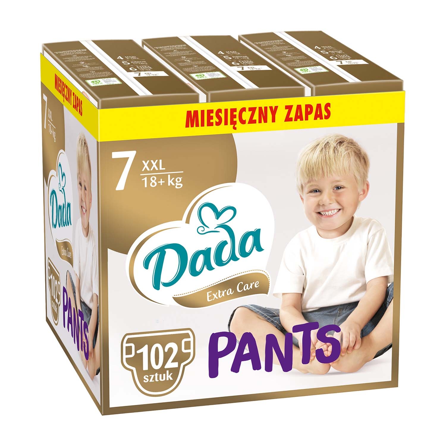 Pieluchomajtki Dada Extra Care Pants 7 XXL, 18+ kg, 102 szt., superchłonny wkład
