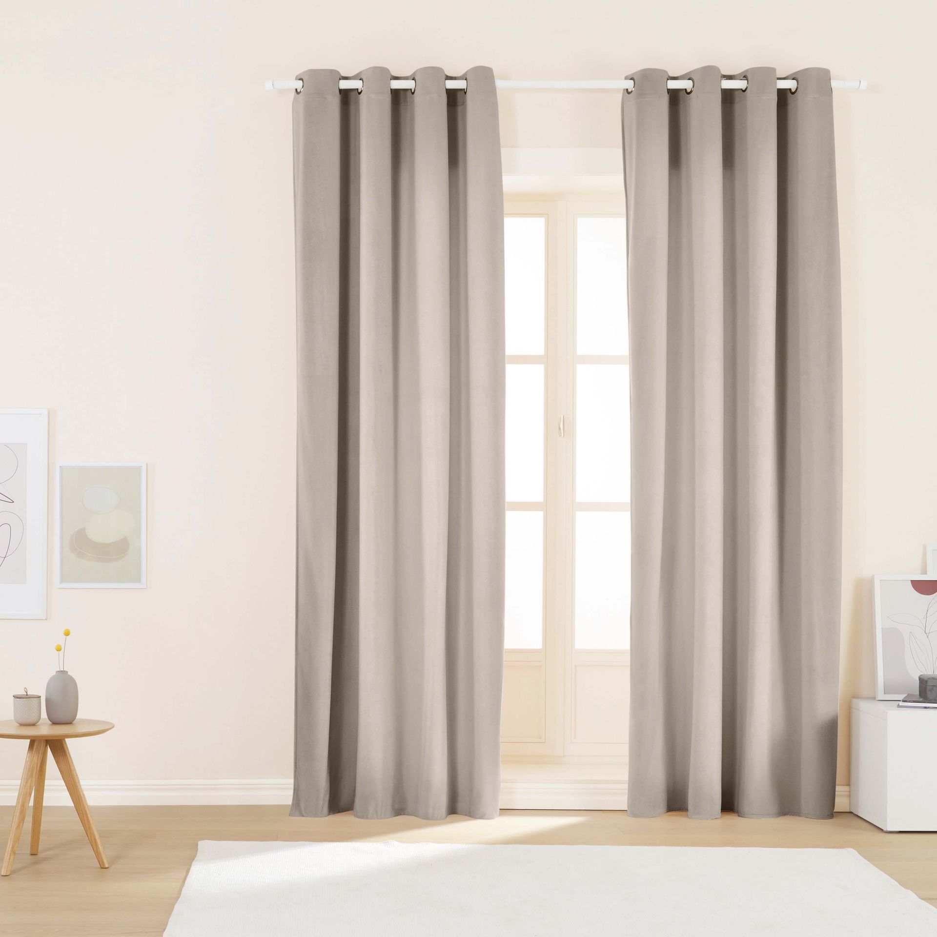 Zasłony na przelotkach welwetowe 140 x 250 cm Smukee, 2 szt., beżowe