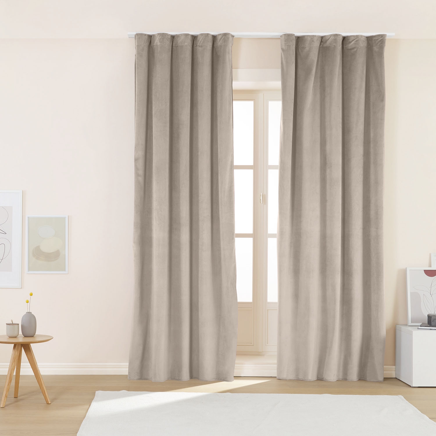 Zasłony na taśmie welwetowe 140 x 250 cm Smukee, 2 szt., beżowe