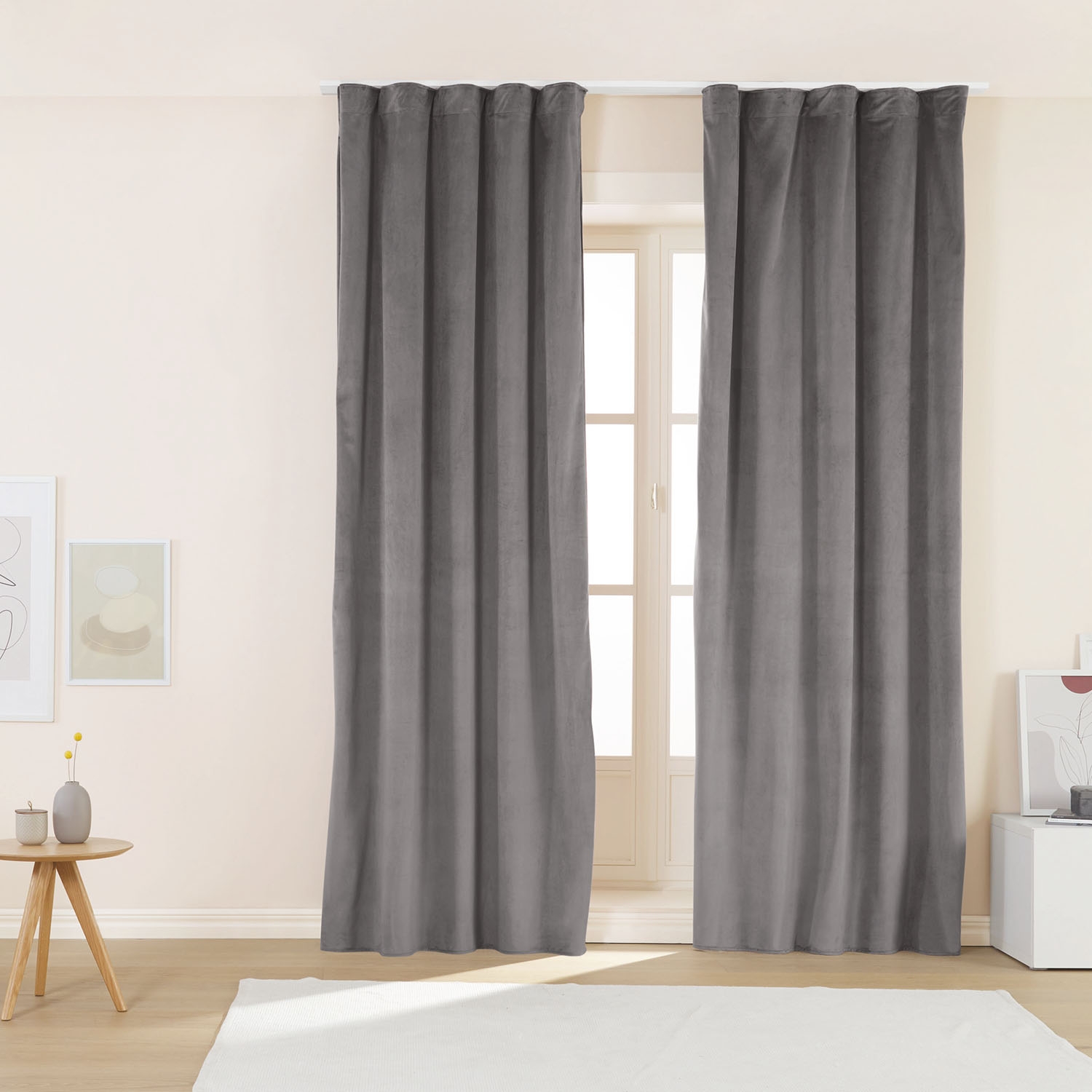 Zasłony na taśmie welwetowe 140 x 250 cm Smukee, 2 szt., grafitowe