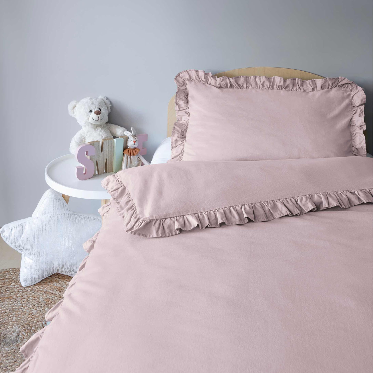 Pościel niemowlęca 90 x 120 cm Pure, z falbaną, różowa