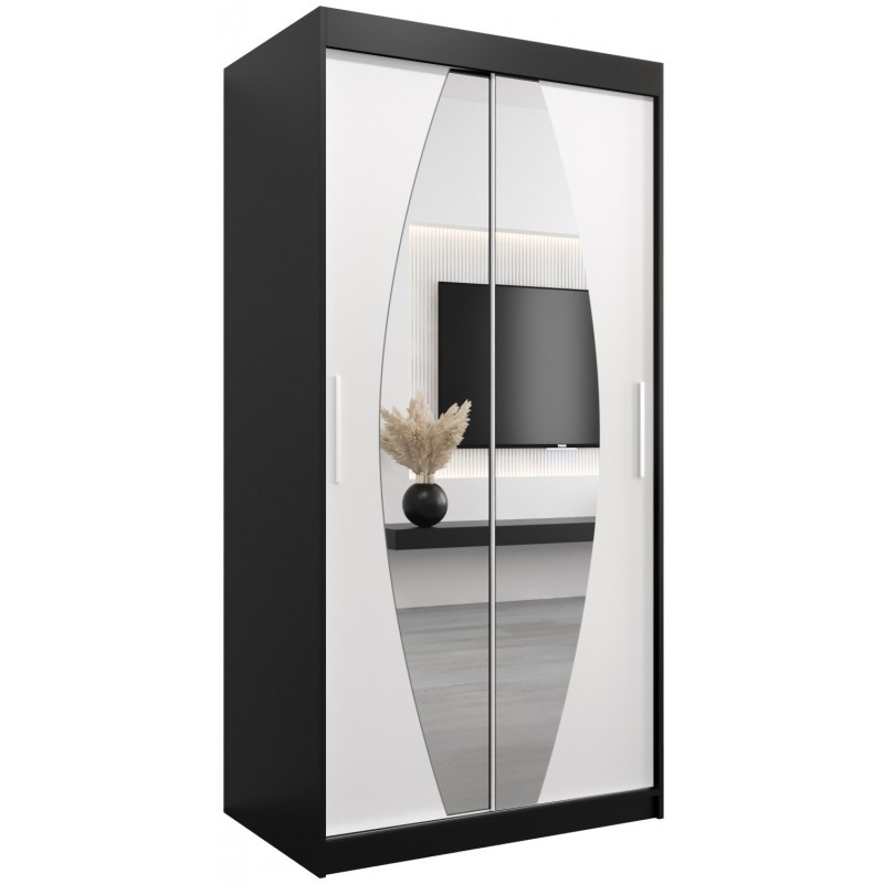 Szafa przesuwna garderoba z lustrem i drążkiem na ubrania Elypse 100 artisan sonoma czarna biała