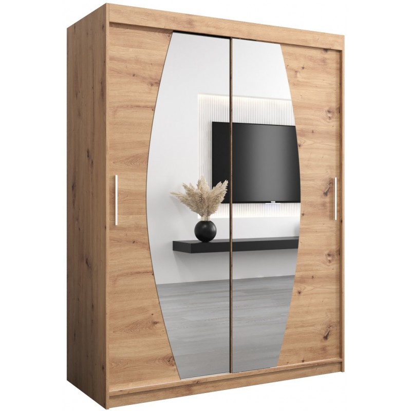 Szafa przesuwna garderoba z lustrem i półkami do salonu Elypse 150 artisan sonoma czarna biała