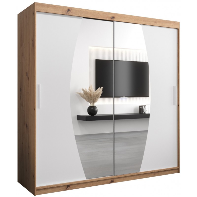 Szafa przesuwna garderoba z lustrem i drążkami do przedpokoju Elypse 200 artisan sonoma czarna biała