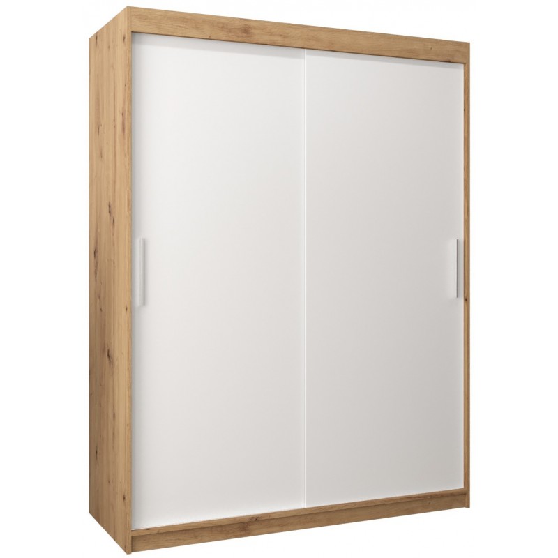 Szafa przesuwna ubraniowa z półkami do sypialni Tokyo 150 artisan sonoma czarna biała