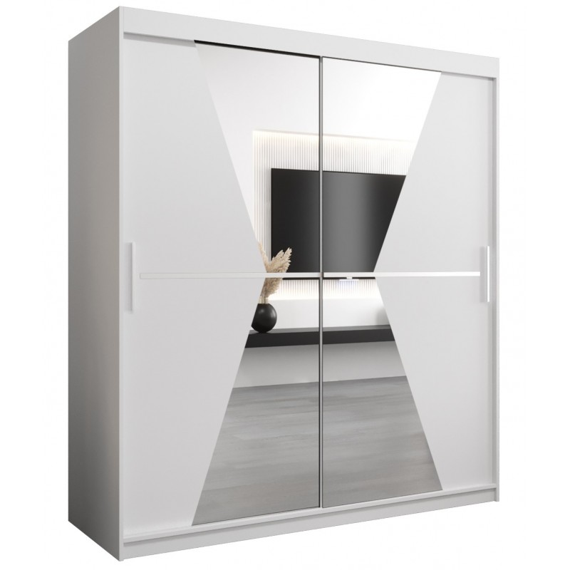 Szafa przesuwna garderoba z lustrem i półkami do salonu Maroko 180 artisan sonoma czarna biała